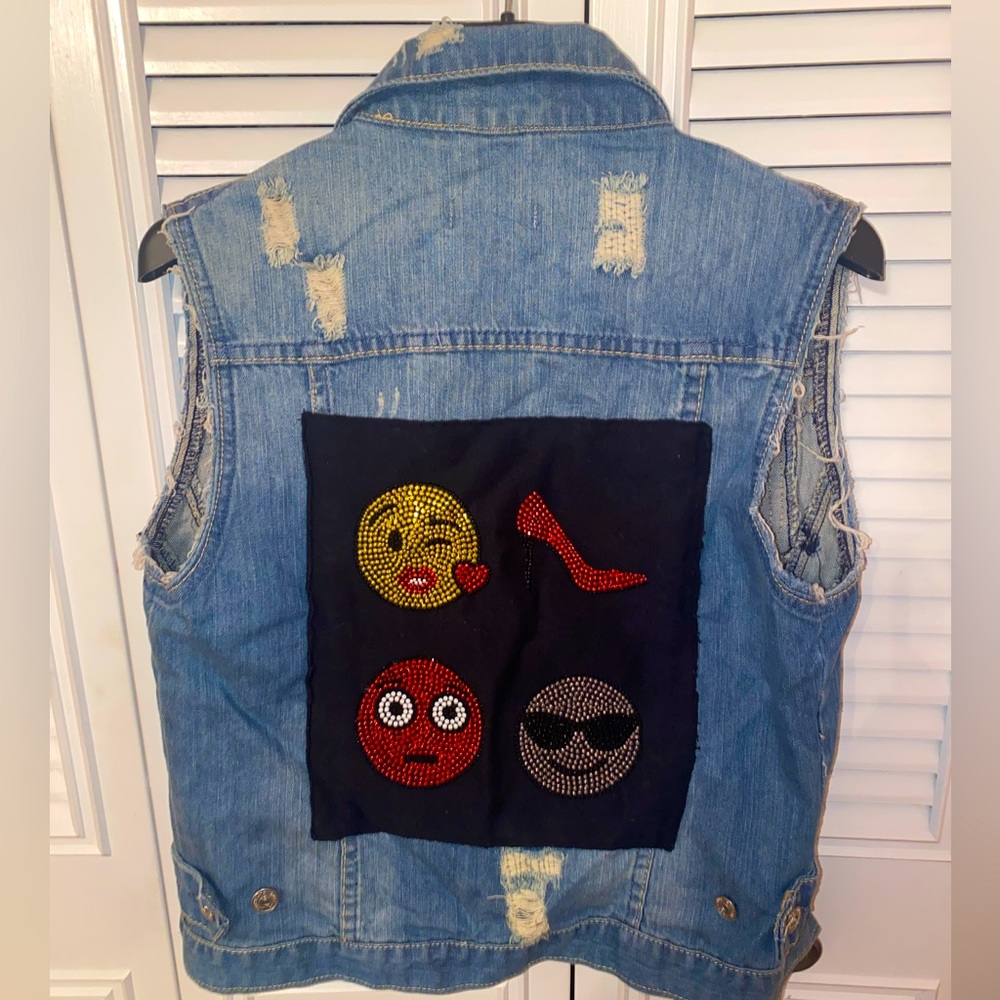 Butter Super Soft Girls Rhinestone Denim Patch Vest Size XL